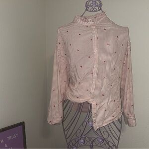 Pink Striped buttoned down w/ Hearts❤️